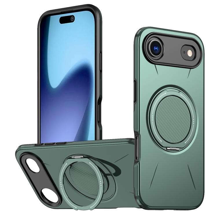 For iPhone Air Metal Rotation Holder MagSafe TPU Hybrid PC Phone Case(Grey Green) - Immagine 1