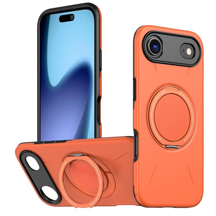 For iPhone Air Metal Rotation Holder MagSafe TPU Hybrid PC Phone Case(Orange) - Immagine 1