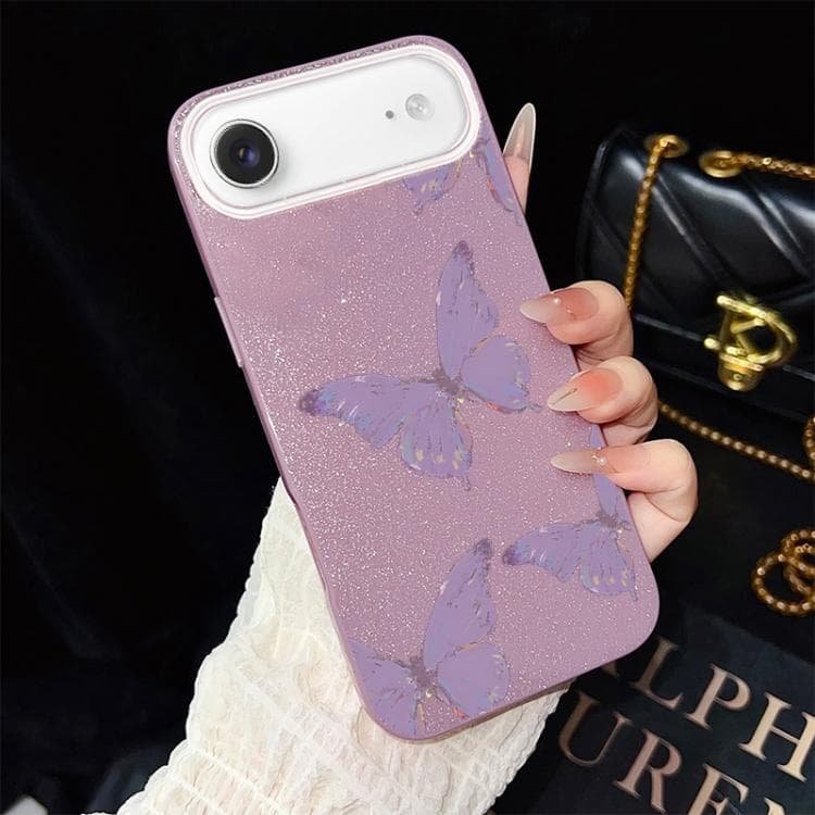 For iPhone Air Minimalist Purple Butterflies Pattern IMD Glitter PC Hybrid TPU Phone Case(Purple) - Immagine 1