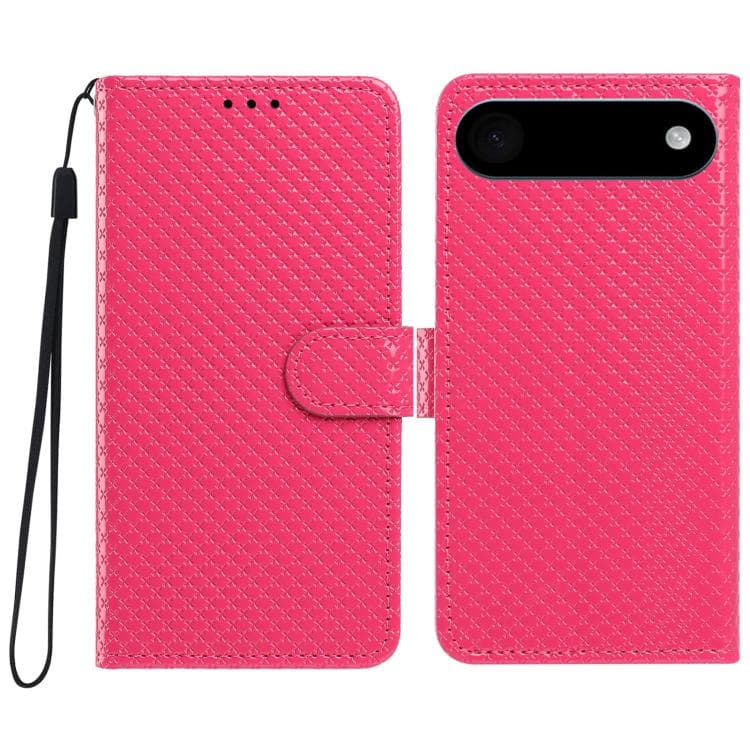 For iPhone Air Mirrored Buckle Vegan Leather Phone Case with Small Black Cord(Rose Red) - Immagine 1