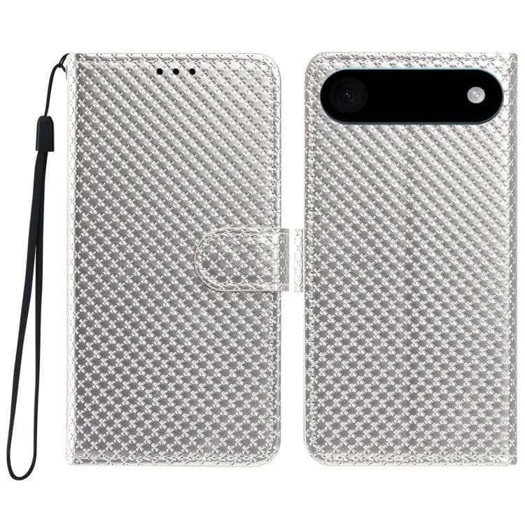 For iPhone Air Mirrored Buckle Vegan Leather Phone Case with Small Black Cord(Silver) - Immagine 1