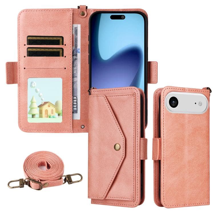 For iPhone Air Multi-card Slots Crossbody Cowhide Leather Phone Case(Pink) - Immagine 1