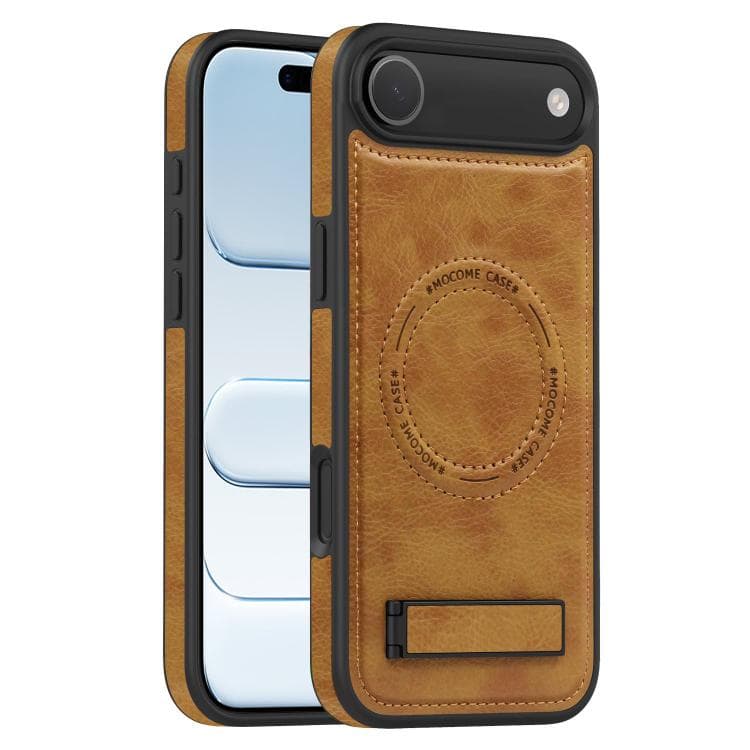 For iPhone Air Multi-function Holder MagSafe PU Phone Case(Brown) - Immagine 1