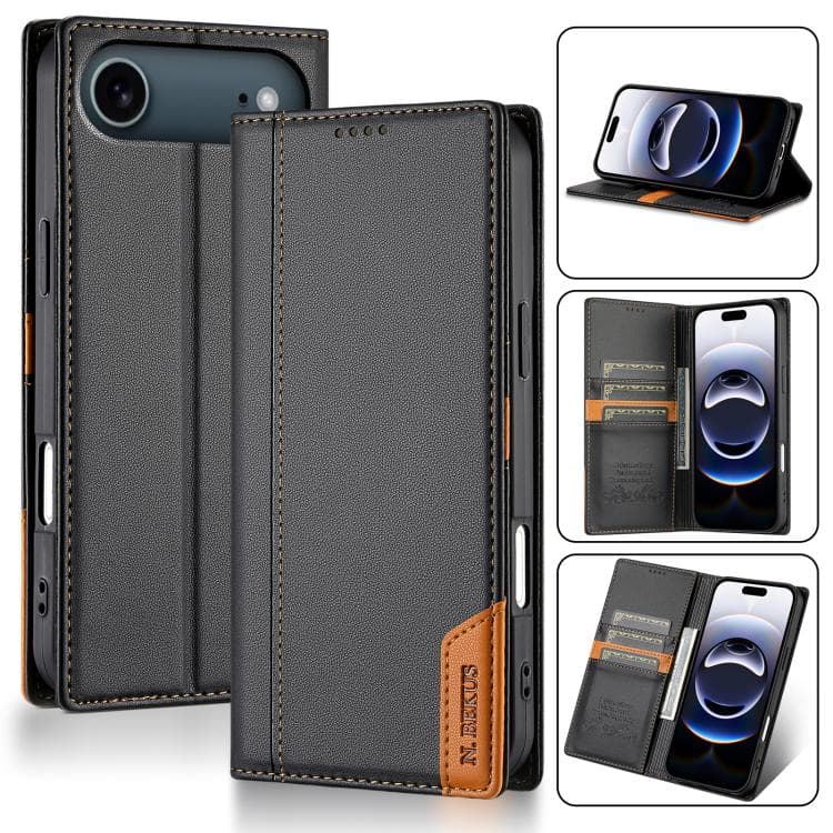 For iPhone Air N.BEKUS P3 RFID Stitching Magnetic Flip Leather Phone Case(Black) - Immagine 1