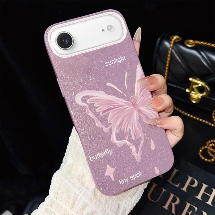 For iPhone Air Pink Stars Butterfly Pattern IMD Glitter PC Hybrid TPU Phone Case(Purple) - Immagine 1