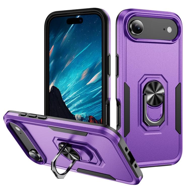 For iPhone Air Pioneer Armor Heavy Duty PC + TPU Phone Case with Holder(Purple+Black) - Immagine 1