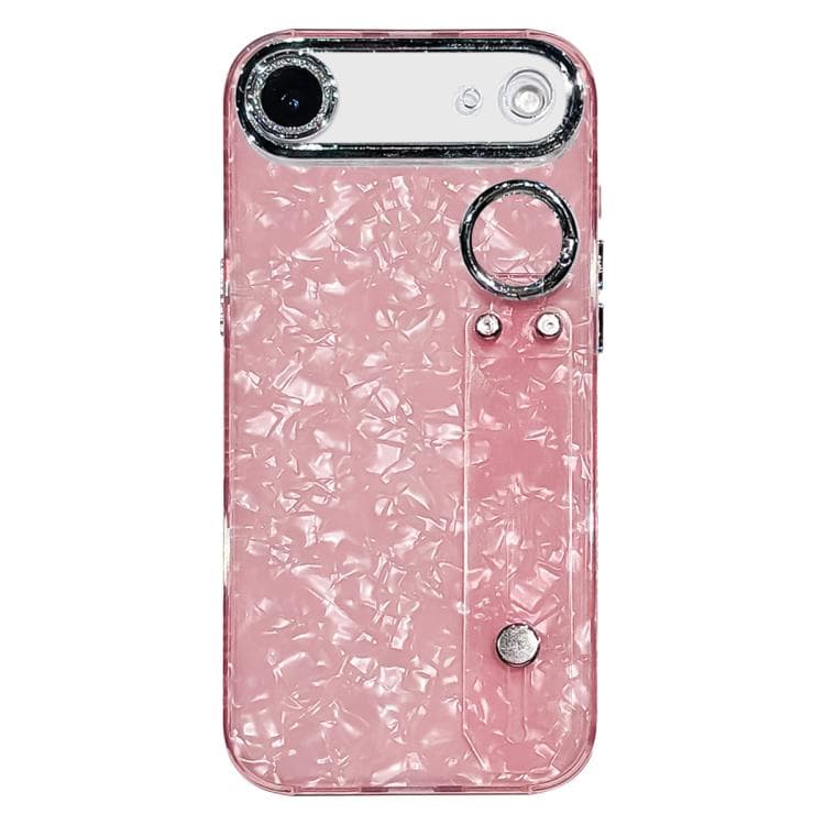 For iPhone Air Plating Shell Texture Wristband Holder TPU Phone Case with Lens Film(Pink) - Immagine 1