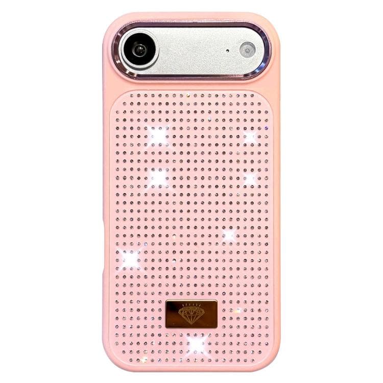 Custodia per iPhone Air in resina con strass, emblema metallico, TPU + PC antiurto (Rosa) - Immagine 1