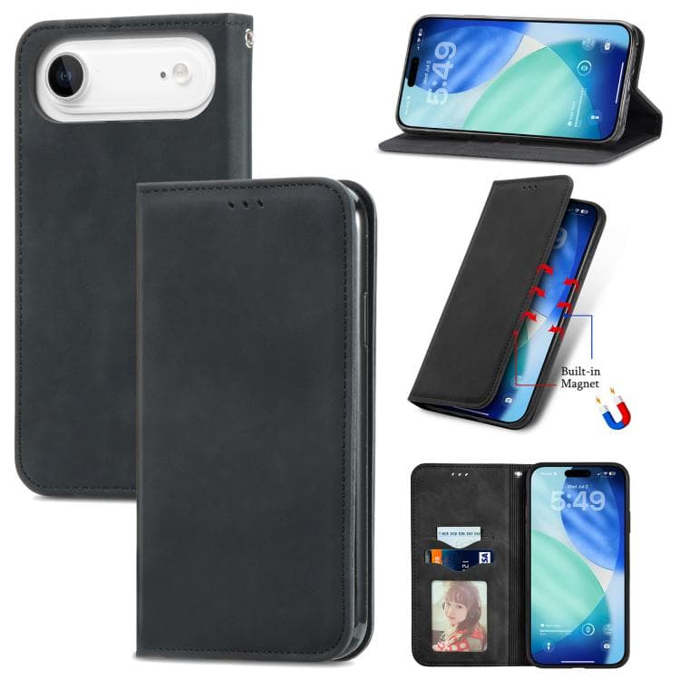 For iPhone Air Retro Skin Feel Magnetic Flip Leather Phone Case(Black) - Immagine 1