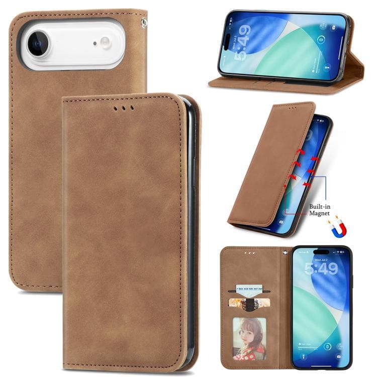 For iPhone Air Retro Skin Feel Magnetic Flip Leather Phone Case(Brown) - Immagine 1