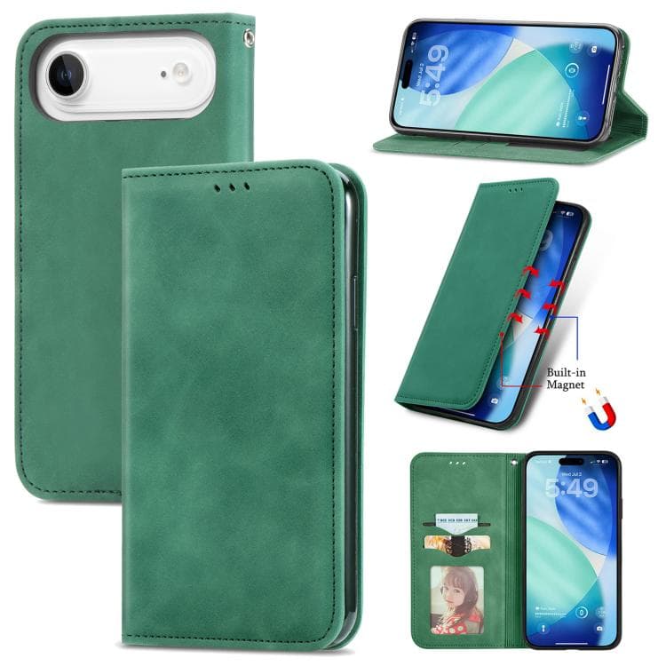 For iPhone Air Retro Skin Feel Magnetic Flip Leather Phone Case(Green) - Immagine 1