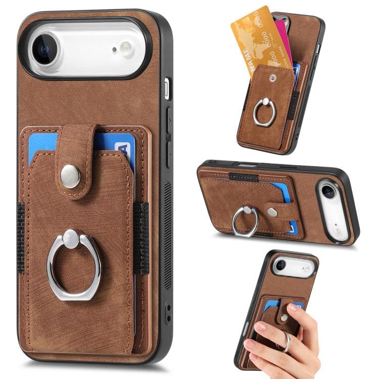 For iPhone Air Retro Skin-feel Ring Card Wallet Phone Case(Brown) - Immagine 1