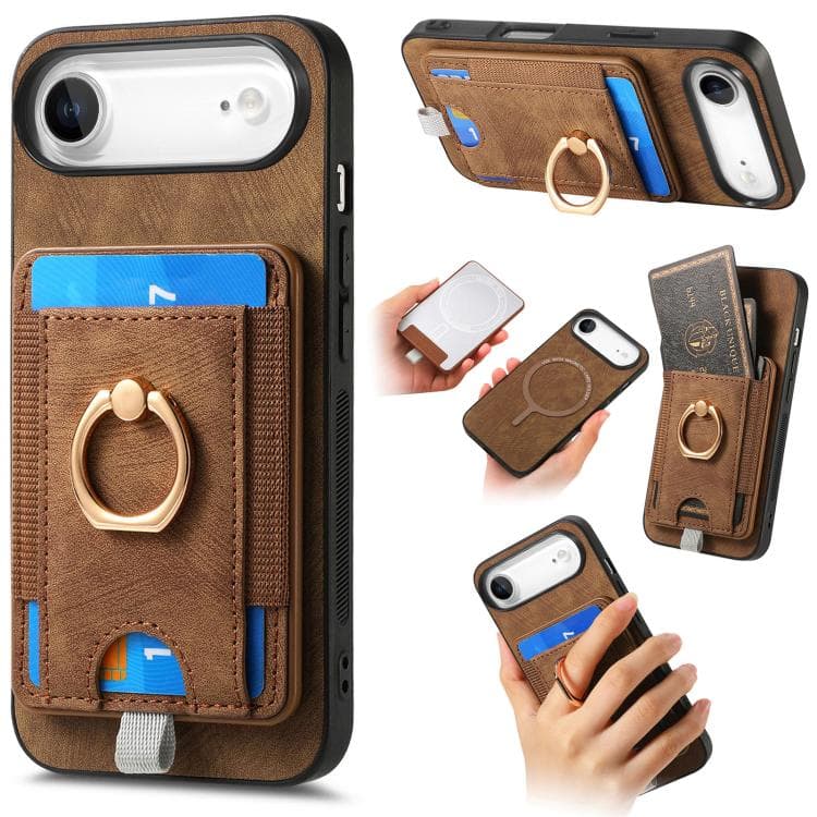 For iPhone Air Retro Splitable Magnetic Card Bag Leather Phone Case(Brown) - Immagine 1