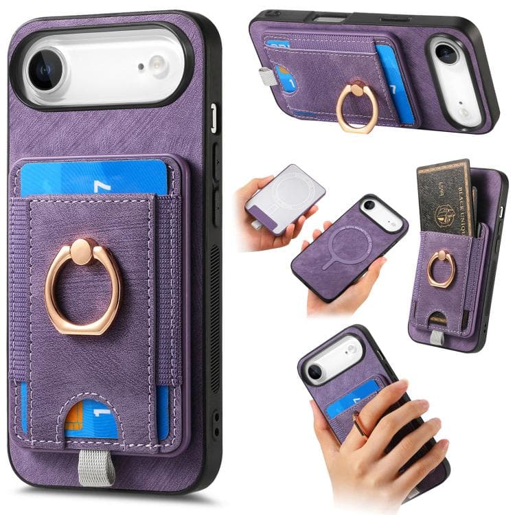 For iPhone Air Retro Splitable Magnetic Card Bag Leather Phone Case(Purple) - Immagine 1