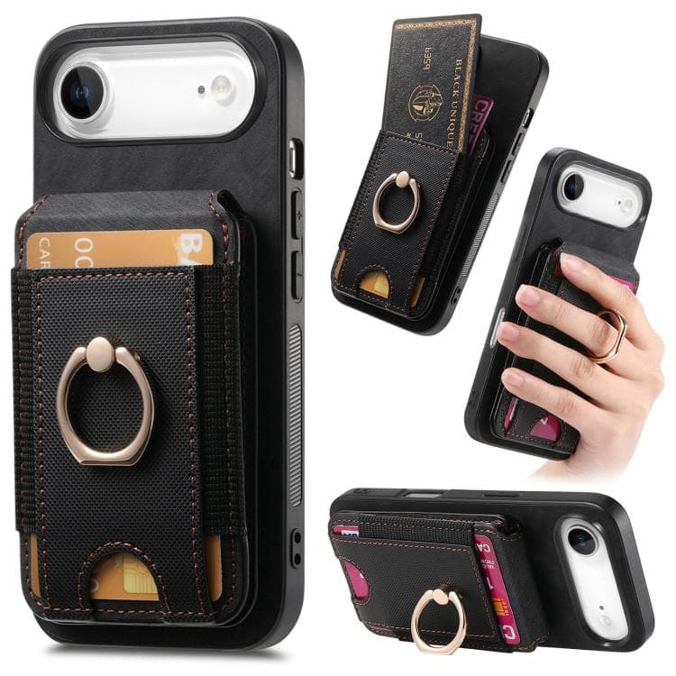 For iPhone Air Retro Splitable Magnetic Stand Card Bag Leather Phone Case(Black) - Immagine 1