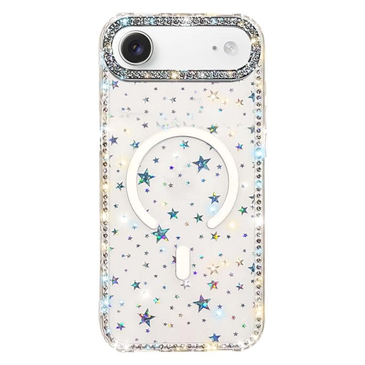 For iPhone Air Rhinestone Dual-side IMD PC Hybrid TPU Magnetic Phone Case(Stars Transparent) - Immagine 1