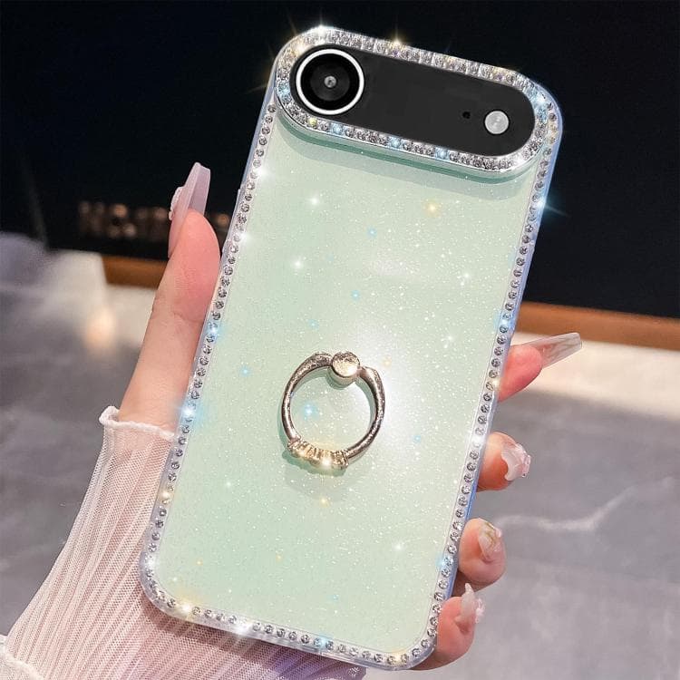 For iPhone Air Rhinestone Glitter TPU Ring Holder Anti-fall Phone Case(Light Green) - Immagine 1