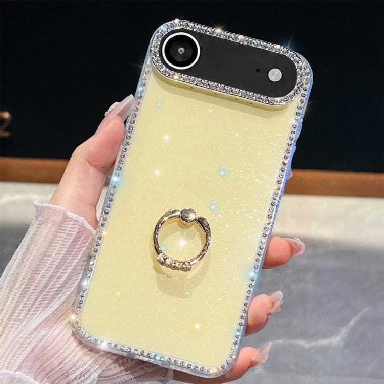 For iPhone Air Rhinestone Glitter TPU Ring Holder Anti-fall Phone Case(Light Yellow) - Immagine 1