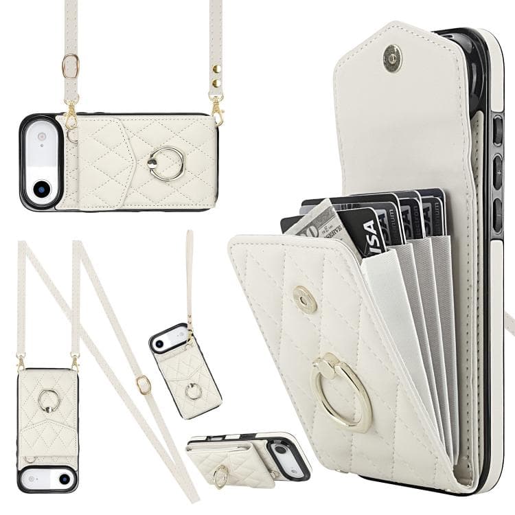 Fondina per telefono con texture rombica Air e laccetto lungo (Bianco) - Immagine 1