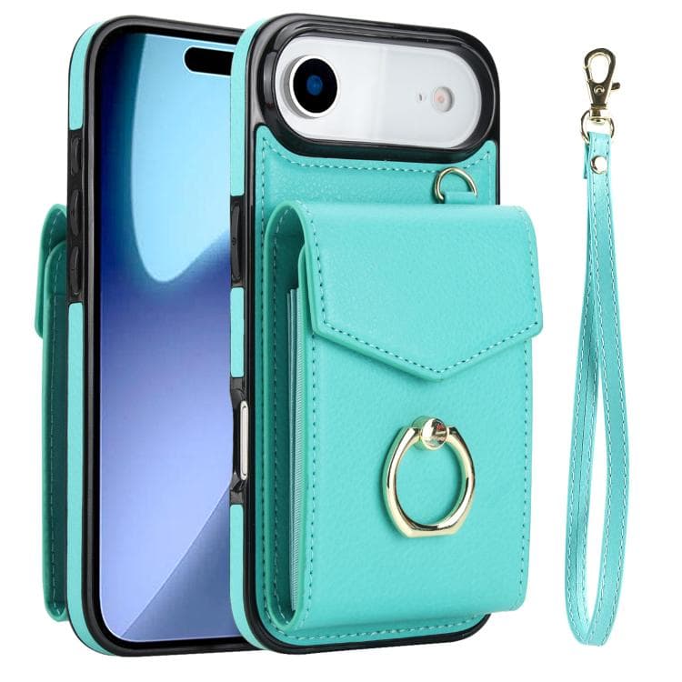 For iPhone Air Ring Holder RFID Card Slot Phone Case(Mint Green) - Immagine 1