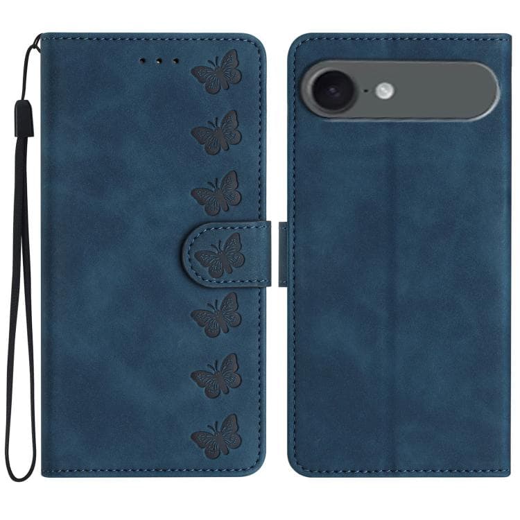 For iPhone Air Seven Butterflies Embossed Leather Phone Case(Blue)