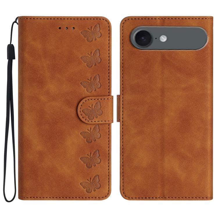 For iPhone Air Seven Butterflies Embossed Leather Phone Case(Brown)