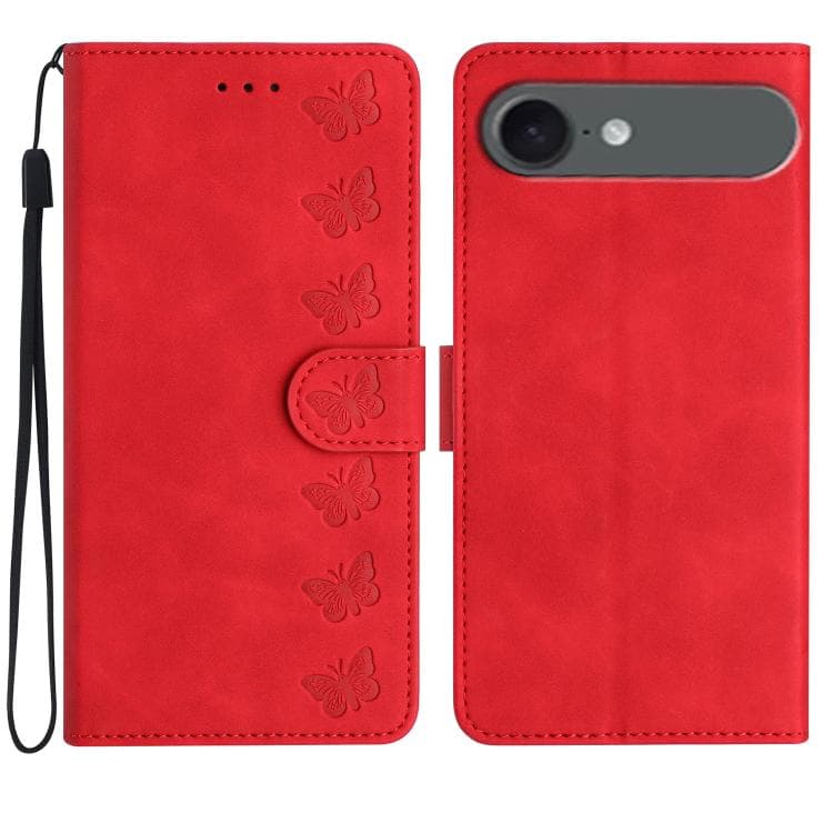 For iPhone Air Seven Butterflies Embossed Leather Phone Case(Red)