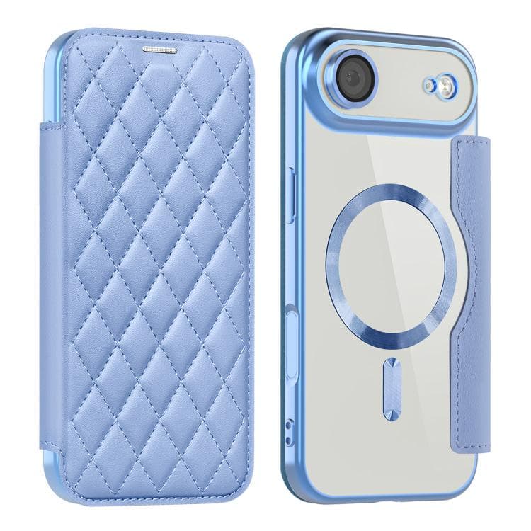 For iPhone Air Shield Magsafe RFID Anti-theft Rhombus Leather Phone Case(Blue) - Immagine 1