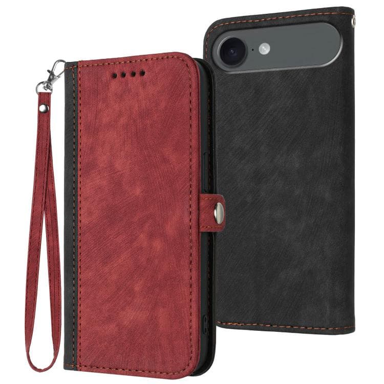 For iPhone Air Side Buckle Double Fold Hand Strap Leather Phone Case(Red) - Immagine 1