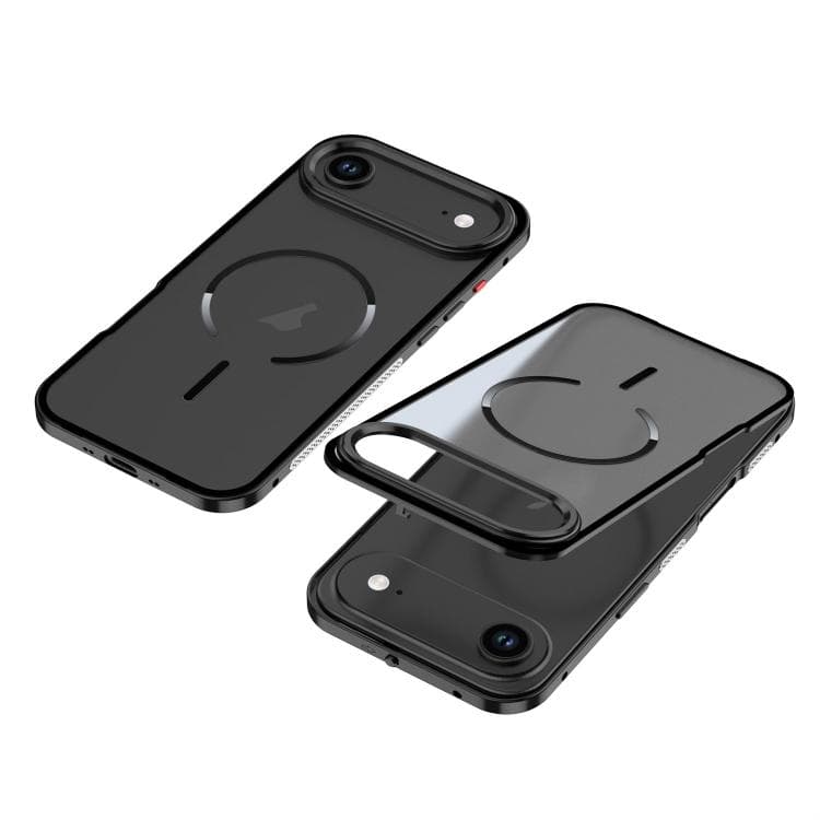 For iPhone Air Single-sided Snap Buckle Metal Frame Frosted MagSafe Phone Case(Black) - Immagine 1