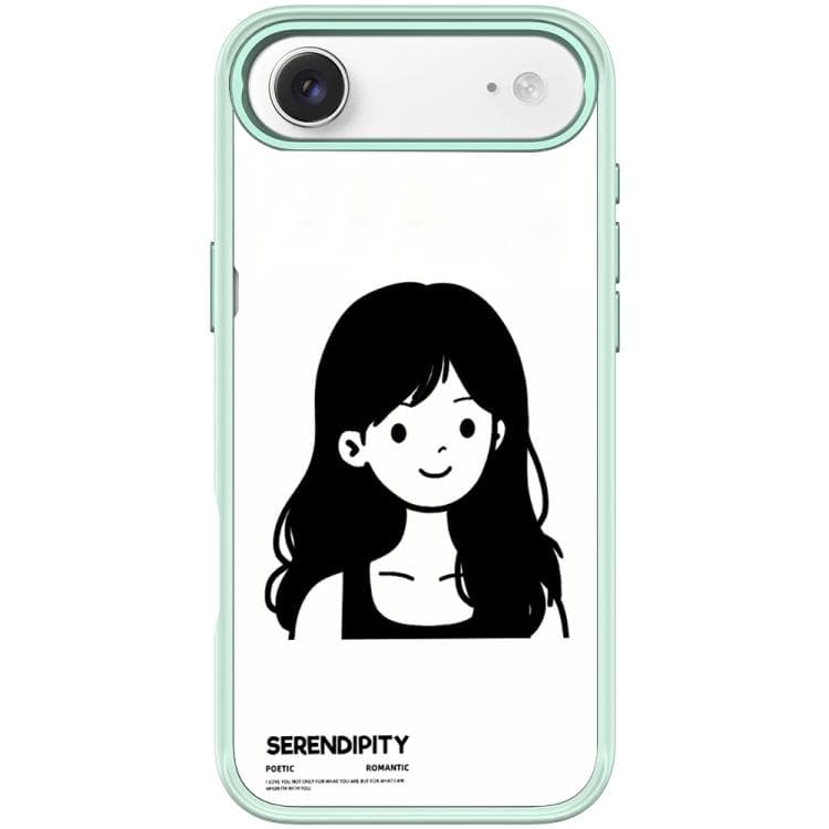 For iPhone Air Sketching Style Curly Haired Girl Pattern Magnetic Phone Case(Light Green) - Immagine 1