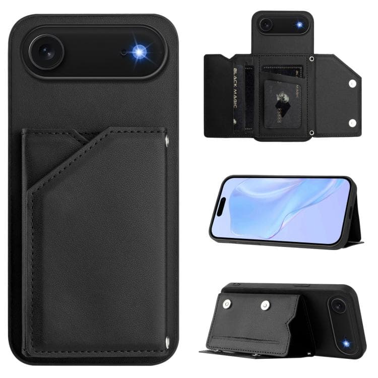 For iPhone Air Skin Feel Four Card Slots Phone Case with Wrist Strap(Black) - Immagine 1