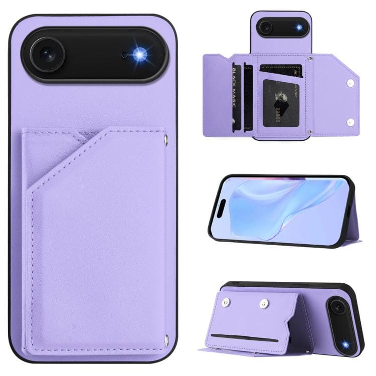 For iPhone Air Skin Feel Four Card Slots Phone Case with Wrist Strap(Purple) - Immagine 1