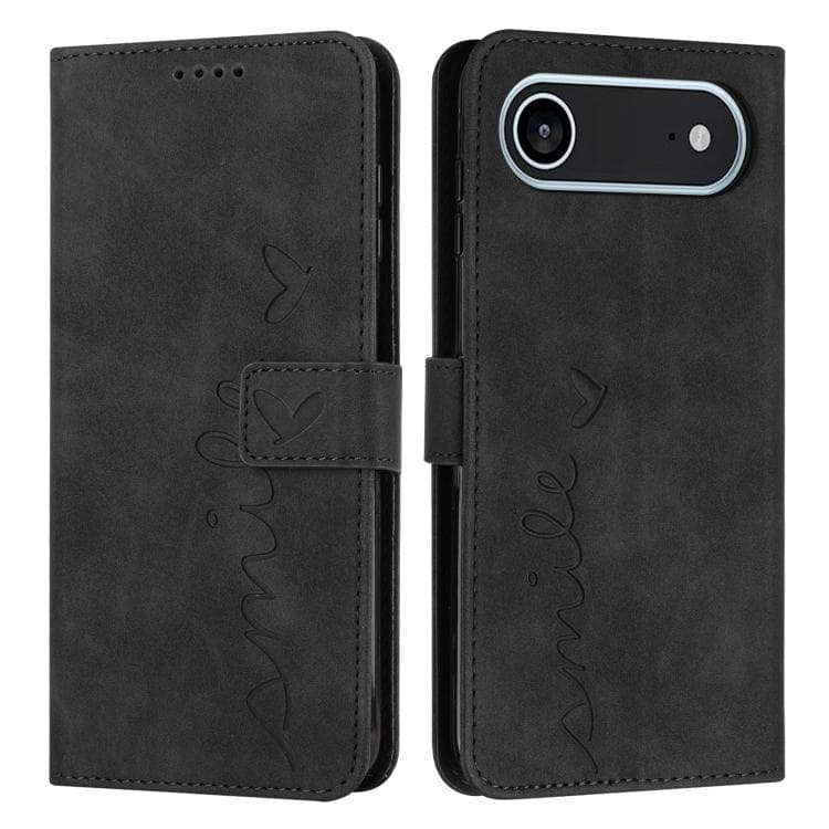 For iPhone Air Skin Feel Heart Embossed Leather Phone Case with Long Lanyard(Black) - Immagine 1