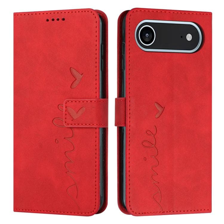 For iPhone Air Skin Feel Heart Embossed Leather Phone Case with Long Lanyard(Red) - Immagine 1