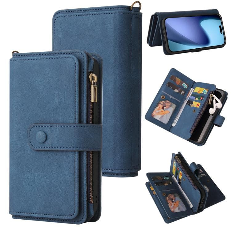 For iPhone Air Skin Feel Multi Card Slots Zipper Wallet Leather Phone Case(Blue) - Immagine 1