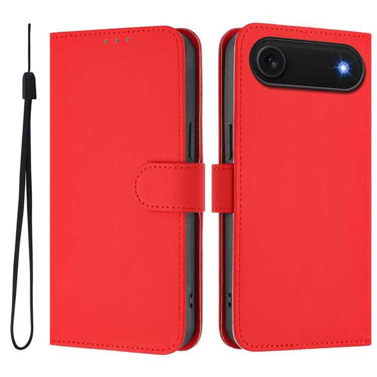 For iPhone Air Skin Feel Solid Color Leather Phone Case with Lanyard(Red) - Immagine 1