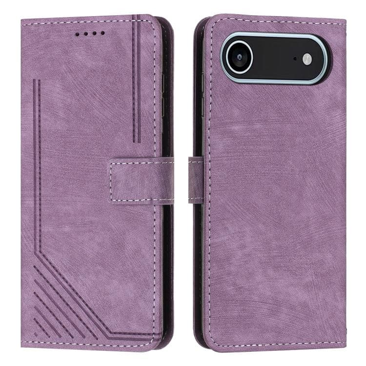 For iPhone Air Skin Feel Stripe Pattern Leather Phone Case with Lanyard(Purple) - Immagine 1