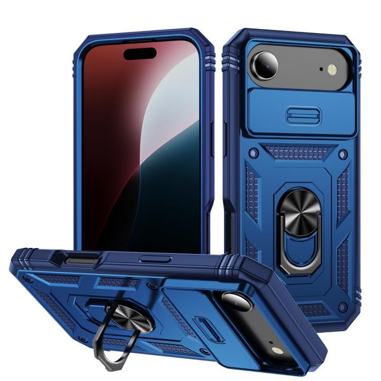 For iPhone Air Sliding Camshield TPU + PC Phone Case with Holder(Navy Blue) - Immagine 1