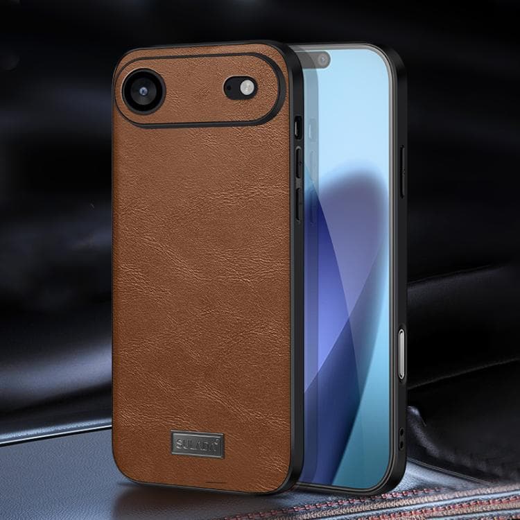 For iPhone Air SULADA Shockproof TPU Hybrid Handmade Leather Phone Case(Brown) - Immagine 1