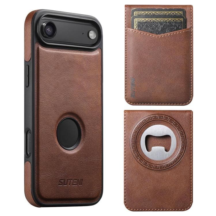 For iPhone Air Suteni G1S5 2-in-1 Magnetic Detachable Bottle Opener Card Bag Cow Leather Back Phone Case(Brown) - Immagine 1