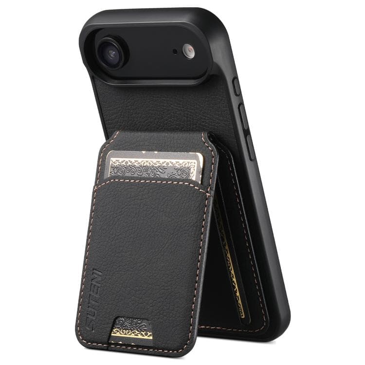 For iPhone Air Suteni H02 Litchi Leather Card Wallet Stand Back Phone Case(Black) - Immagine 1