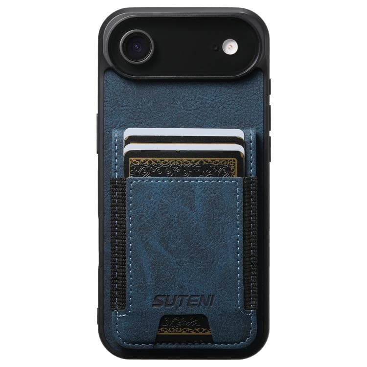 For iPhone Air Suteni H03 Litchi Leather Card Bag Stand Back Phone Case(Blue) - Immagine 1