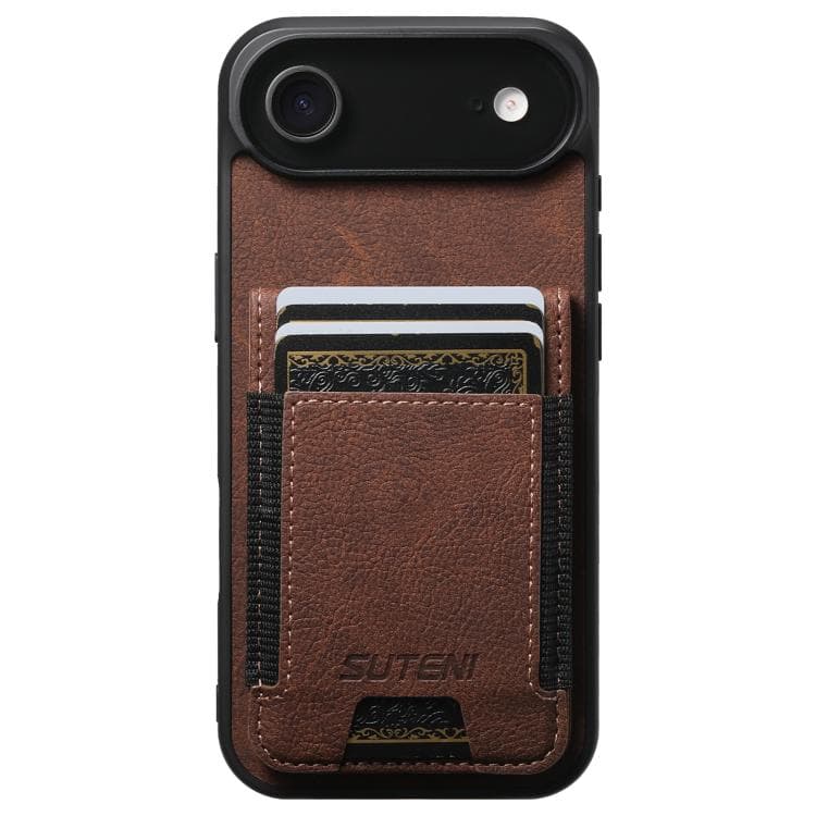 For iPhone Air Suteni H03 Litchi Leather Card Bag Stand Back Phone Case(Brown) - Immagine 1