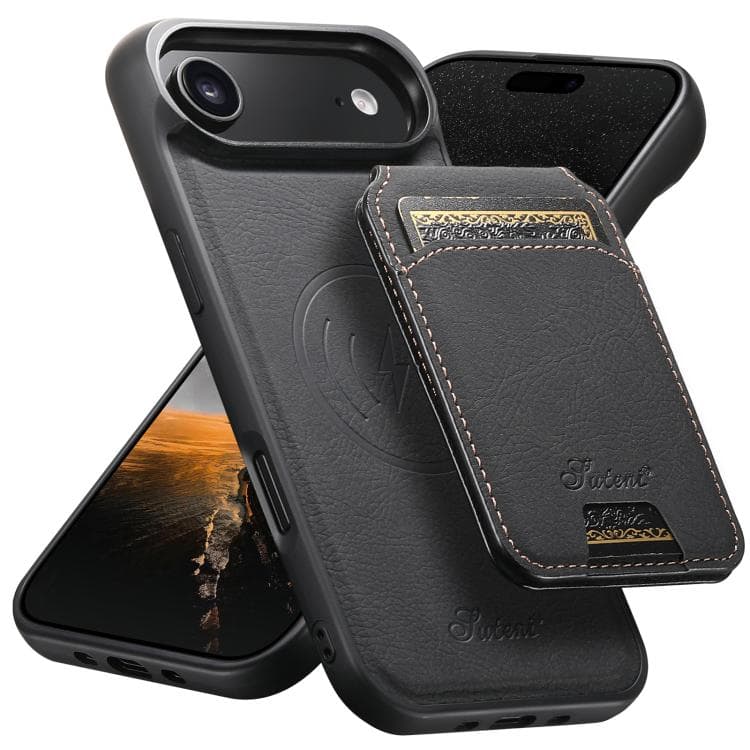 For iPhone Air Suteni H16 Litchi Texture Leather Detachable Wallet Back Phone Case(Black) - Immagine 1