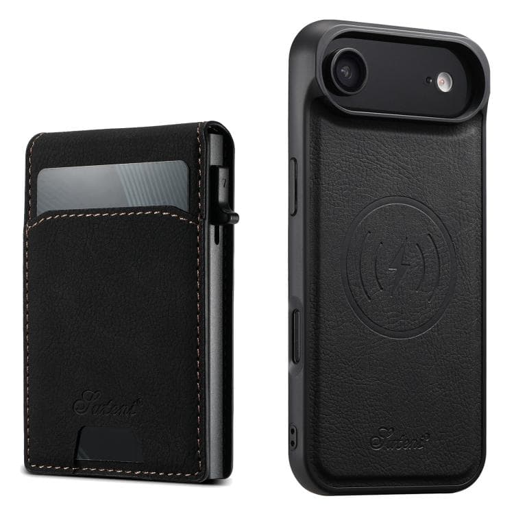For iPhone Air Suteni H19 Litchi Grain 2-in-1 MagSafe Removable Card Box Back Phone Case(Black) - Immagine 1