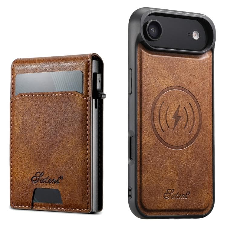 For iPhone Air Suteni H19 Oil Wax 2-in-1 MagSafe Removable Card Box Back Phone Case(Brown) - Immagine 1