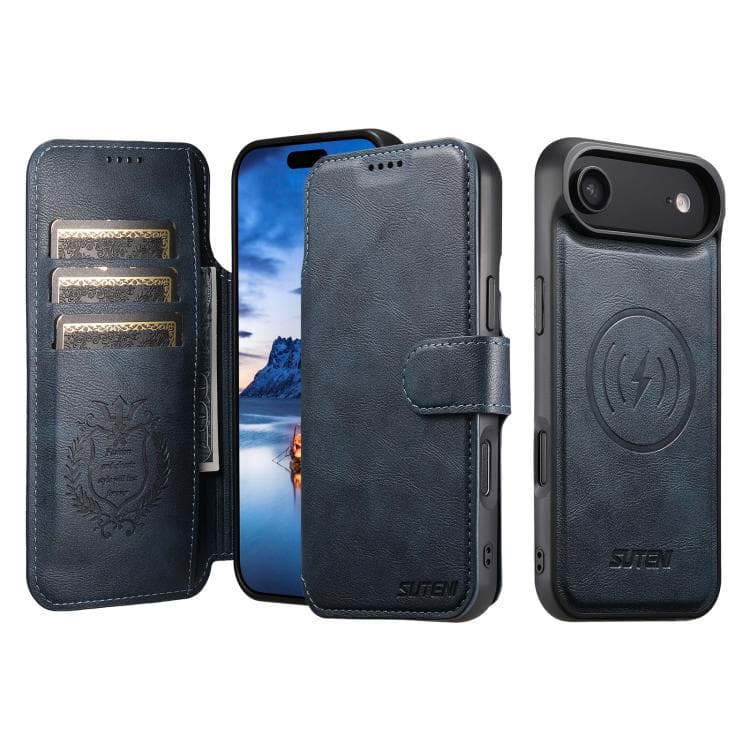 For iPhone Air Suteni Q05 2-in-1 Multi-function Detachable Wallet MagSafe Phone Case(Blue) - Immagine 1