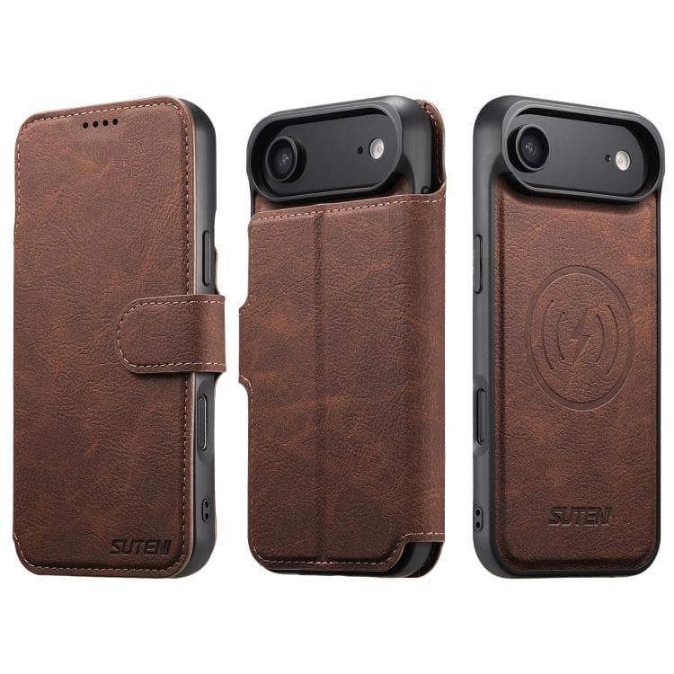For iPhone Air Suteni Q05 2-in-1 Multi-function MagSafe Wallet Litchi Leather Phone Case(Brown) - Immagine 1
