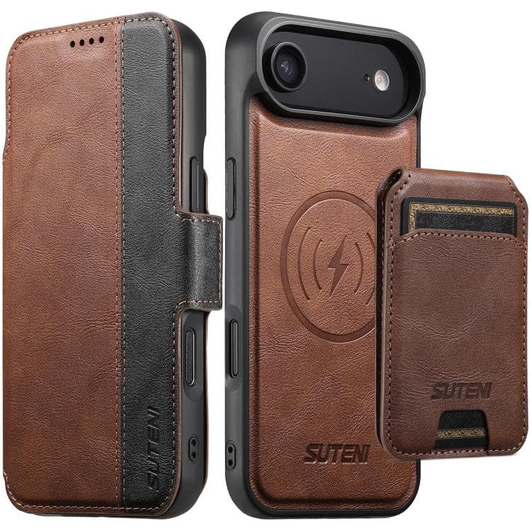 For iPhone Air Suteni Q07S2 3-in-1 Detachable Vertical Flip Wallet MagSafe Splicing Leather Phone Case(Brown) - Immagine 1
